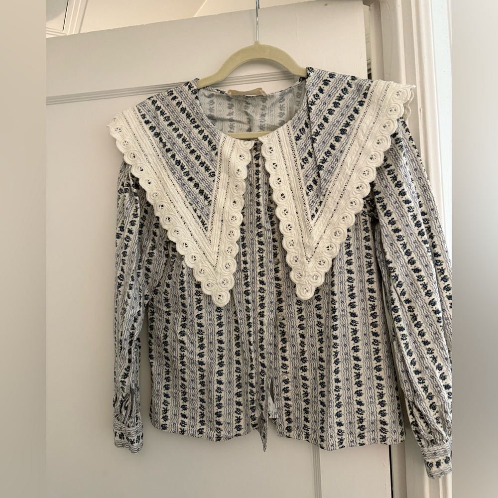 Loeffler Randall Navy and Cream Striped Blouse